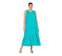 Ulla Popken Damen große Größen Übergrößen Plus Size Stufen-Maxikleid, A-Linie, V-Ausschnitt, ärmellos türkis 50 839135456-50