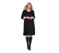 Ulla Popken Damen große Größen Übergrößen Plus Size Sweat-Midikleid, A-Linie, V-Ausschnitt, 3/4-Arm schwarz 46+ 843326100-46+