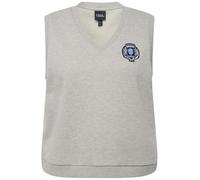 Ulla Popken Damen große Größen Übergrößen Plus Size Sweat-Pullunder, College-Patch, V-Ausschnitt, ärmellos hellgrau mélange 58+ 820113134-58+