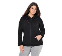 Ulla Popken Damen große Größen Übergrößen Plus Size Sweatjacke, Lochstickerei, Oversized, Langarm schwarz 50+ 837639100-50+