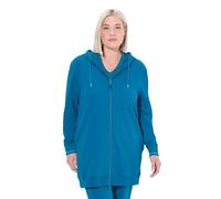 Ulla Popken Damen große Größen Übergrößen Plus Size Sweatjacke, Zierpaspel, Oversized, Kapuze, 2-Wege-Zipper Rauchblau 42+ 842791760-42+