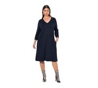 Ulla Popken Damen große Größen Übergrößen Plus Size Sweatkleid, A-Linie, V-Ausschnitt, 3/4-Arm, Taschen Marine 54+ 833366770-54+