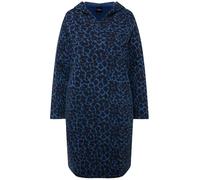 Ulla Popken Damen große Größen Übergrößen Plus Size Sweatkleid, Hoodie, Leomuster, offenkantig, Langarm Indigo 46+ 832142749-46+