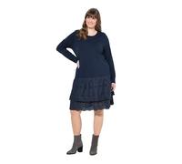 Ulla Popken Damen große Größen Übergrößen Plus Size Sweatkleid, Spitze, Rundhals, Langarm, Biobaumwolle Marine 46+ 821156130-46+