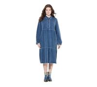Ulla Popken Damen große Größen Übergrößen Plus Size Sweatkleid, Volants, A-Linie, Hemdkragen, Langarm Indigo Denim 50+ 840972730-50+