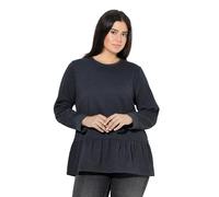 Ulla Popken Damen große Größen Übergrößen Plus Size Sweatshirt, Volantsaum, A-Linie, Rundhals, Langarm schwarz 46+ 842257130-46+