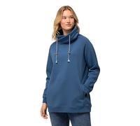 Ulla Popken Damen, Stehkragen, Taschen, Raglan-Langarm Sweatshirt, Denim-blau, 66-68