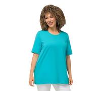 Ulla Popken Damen große Größen Übergrößen Plus Size T-Shirt, A-Linie, Rundhalsausschnitt, Halbarm tiefes Aqua 50+ 807264740-50+