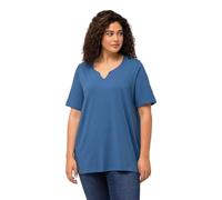 Ulla Popken Damen große Größen Übergrößen Plus Size T-Shirt, A-Linie, Tunika-Ausschnitt, Halbarm denimblau 50+ 807259721-50+