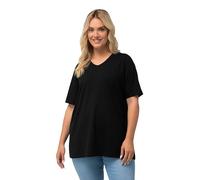 Ulla Popken Damen große Größen Übergrößen Plus Size T-Shirt, A-Linie, V-Ausschnitt, Halbarm schwarz 58+ 807284130-58+
