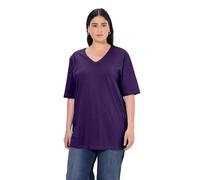 Ulla Popken Damen große Größen Übergrößen Plus Size T-Shirt, Basic, Relaxed Fit, V-Ausschnitt, Halbarm tiefes violett 42+ 515283840-42+