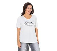 Ulla Popken Damen große Größen Übergrößen Plus Size T-Shirt, City-Schriftzug, Slim, V-Ausschnitt, Halbarm Offwhite 54+ 847248200-54+