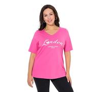 Ulla Popken Damen große Größen Übergrößen Plus Size T-Shirt, City-Schriftzug, Slim, V-Ausschnitt, Halbarm pink 58+ 847248802-58+
