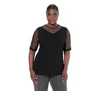 Ulla Popken Damen große Größen Übergrößen Plus Size T-Shirt, Classic Fit, Mesh mit Pailletten, Jersey-Unterlage schwarz 46+ 832806100-46+