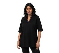 Ulla Popken Damen große Größen Übergrößen Plus Size T-Shirt, Pima Cotton, A-Linie, Kelchkragen, Halbarm schwarz 54+ 821287130-54+