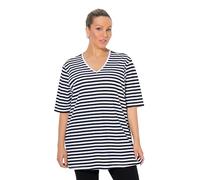 Ulla Popken Damen große Größen Übergrößen Plus Size T-Shirt, Ringel, Relaxed, V-Ausschnitt, Halbarm schwarz 42+ 846539100-42+
