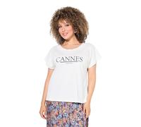 Ulla Popken Damen große Größen Übergrößen Plus Size T-Shirt, Schriftmotiv, Oversized, Rundhals, Halbarm Offwhite 50+ 835048201-50+