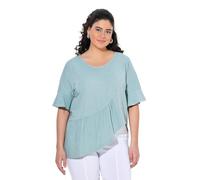 Ulla Popken Damen große Größen Übergrößen Plus Size T-Shirt, Volantsaum, Oversized, V-Ausschnitt, Halbarm helles moosgrün 46+ 839651182-46+