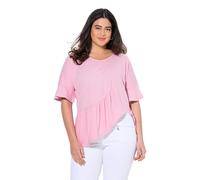 Ulla Popken Damen große Größen Übergrößen Plus Size T-Shirt, Volantsaum, Oversized, V-Ausschnitt, Halbarm rosa 50+ 839651519-50+