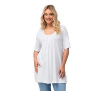 Ulla Popken Damen, Zierfalten, A-Linie, Rundhals, Halbarm, Modal T-Shirt, Schneeweiß, 50-52