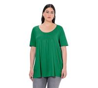 Ulla Popken Damen große Größen Übergrößen Plus Size T-Shirt, Zierfalten, A-Linie, Rundhals, Halbarm, Modal smaragdgrün 58+ 796473459-58+