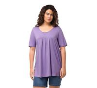 Ulla Popken Damen T-shirt, A-linie, Rundhals, Halbarm, Zier Falten, Fliederblau, 50-54 EU