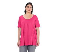 Ulla Popken Damen, Zierfalten, A-Linie, Rundhals, Halbarm, Modal T-Shirts, Magentapink, 46-48