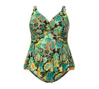 Ulla Popken Damen große Größen Übergrößen Plus Size Tankini, Boho-Muster, Softcups, Träger verstellbar, recycelt blautürkis 54 846603452-54