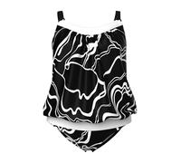 Ulla Popken Damen große Größen Übergrößen Plus Size Tankini, Linienmuster, Softcups, Träger verstellbar schwarz 54+ 846930100-54+