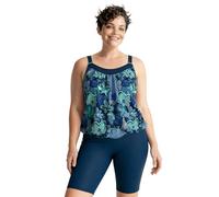 Ulla Popken Damen große Größen Übergrößen Plus Size Tankini mit Radler, Blüten, Softcups, Träger verstellbar dunkelblau 58+ 846560750-58+