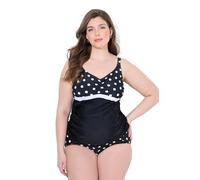 Ulla Popken Damen große Größen Übergrößen Plus Size Tankini-Oberteil ohne Softschalen, Punkte schwarz 46+ 839820100-46+
