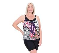 Ulla Popken Damen große Größen Übergrößen Plus Size Tankini, Patchdruck, Softschalen, Träger verstellbar schwarz 54+ 837791100-54+