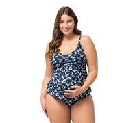 Ulla Popken Damen große Größen Übergrößen Plus Size Tankini, Zweiteiler, Blumenmuster, Raffung, verstellbare Träger schwarz 46 822761100-46