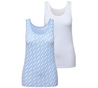 Ulla Popken Damen große Größen Übergrößen Plus Size Tanktops, 2er-Pack, Ringel/Kreise, Rundhals, ärmellos lichtblau 46+ 827461720-46+