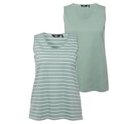 Ulla Popken Damen große Größen Übergrößen Plus Size Top, 2er-Pack, Ringel/Uni, V-Ausschnitt, ärmellos helles moosgrün 50+ 792183182-50+