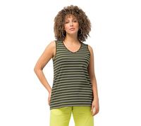 Ulla Popken Damen große Größen Übergrößen Plus Size Top, 2er-Pack, Ringel/Uni, V-Ausschnitt, ärmellos waldgrün 46+ 792183200-46+