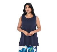 Ulla Popken Damen große Größen Übergrößen Plus Size Top, A-Linie, Herzausschnitt, ärmellos, Pima Cotton Dunkles Marine 54+ 839990120-54+