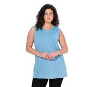 Ulla Popken Damen große Größen Übergrößen Plus Size Top, V-Ausschnitt, Relaxed, ärmellos, Baumwolle helles Petrol 58+ 531122714-58+