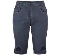 Ulla Popken Damen große Größen Übergrößen Plus Size Trachten-Jeansbermuda Mandy, Used-Look, Stickerei Marine 50 818992130-50