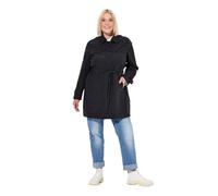 Ulla Popken Damen Trenchcoat, A-Linie, Hemdkragen, Bindegürtel Threnchcoat, Schwarz, 46/48
