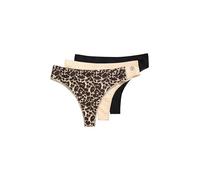 Ulla Popken Damen große Größen Übergrößen Plus Size TruYou Strings, 3er-Pack, Animalmuster/einfarbig
