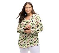 Ulla Popken Damen große Größen Übergrößen Plus Size Tunika, Blüten, A-Linie, Wasserfall-Ausschnitt, Langarm limettengrün 46+ 812561403-46+