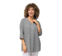 Ulla Popken Damen große Größen Übergrößen Plus Size Tunika, Streifen, Biesen, Bubble-Struktur, 3/4-Arm schwarz 50+ 797456100-50+
