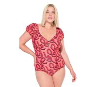Ulla Popken Damen große Größen Übergrößen Plus Size Badeanzug, Love-Muster, Softcups, Puffärmel, recycelt Koralle 46 835848506-46