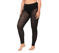 Ulla Popken Damen Mesh-Leggings, Leo Print Groß-Übergröße, Schwarz, 54-56