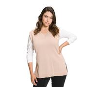Ulla Popken Damen Pullunder, tiefer V-Ausschnitt, Seitenschlitze, ärmellos Pullover, beige, 54-56