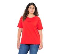 Ulla Popken Women's, Ringel, Rundhals, Halbarm, offenkantig T-Shirts, Neon Rot, 54/56