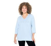 Ulla Popken Damen große Größen Übergrößen Plus Size Shirt, Schriftmotiv, Classic, V-Ausschnitt, 3/4-Arm
