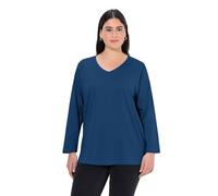 Ulla Popken Damen Shirt, V-Ausschnitt, Relaxed, Langarm, Dunkelblau, 62-64 EU