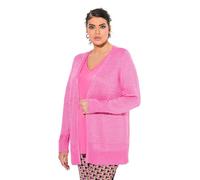 Ulla Popken Damen Strickjacke, V-Ausschnitt, Offene Form, Langarm, Rosa, 62-64 EU
